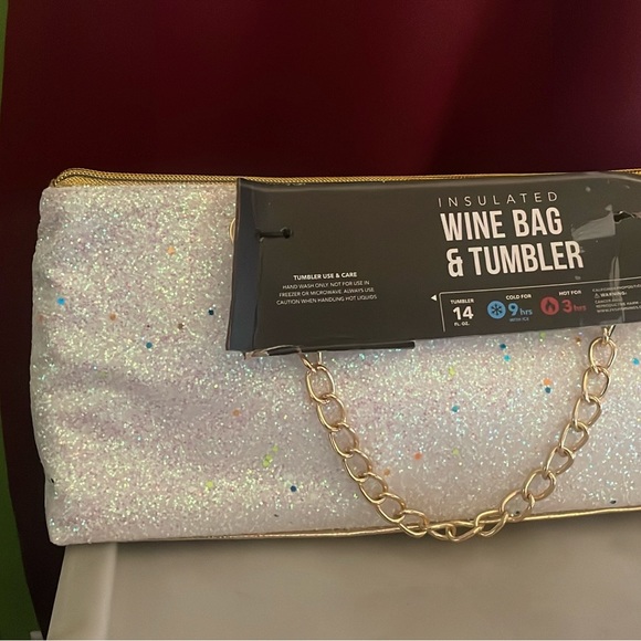 Wild Eye Designs Insulated WINE BAG White Glitter 14.5” x 6” with TUMBLER NWT - Picture 6 of 10